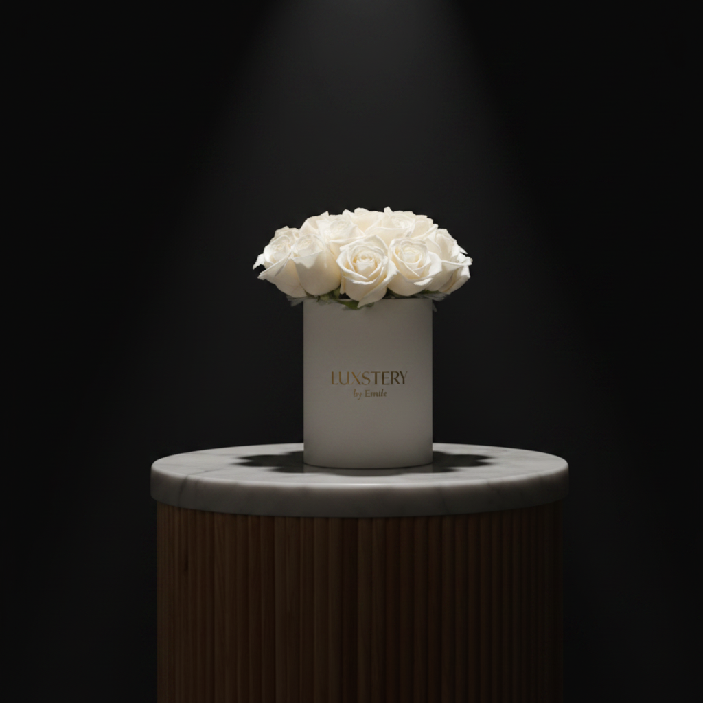 Luxstery White Rose Cylinder Box