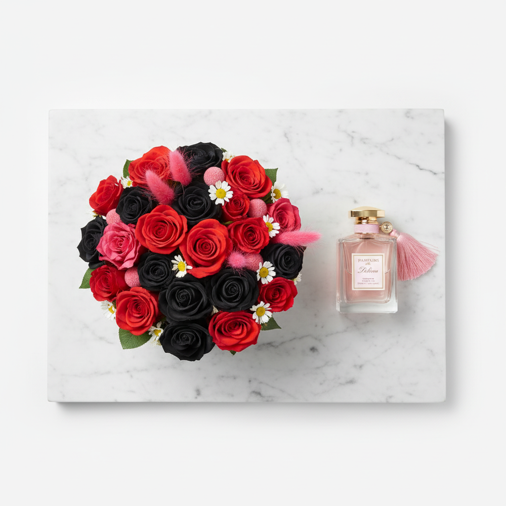 The Luxstery Rouge & Bloom Gift Set (Artificial Flowers)