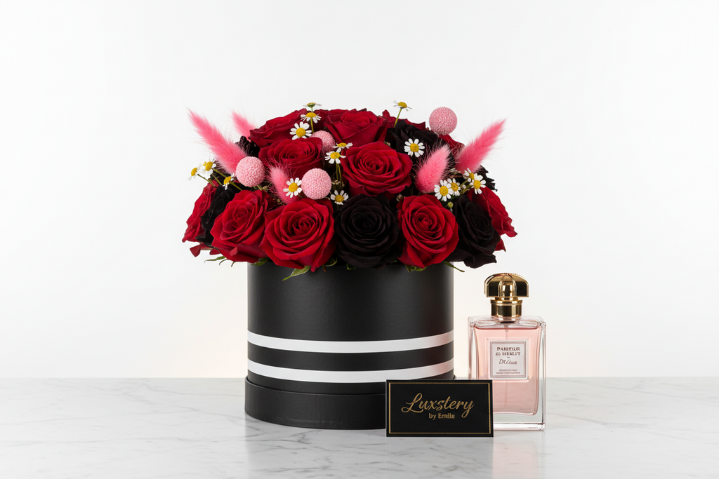 The Luxstery Rouge & Bloom Gift Set (Artificial Flowers)